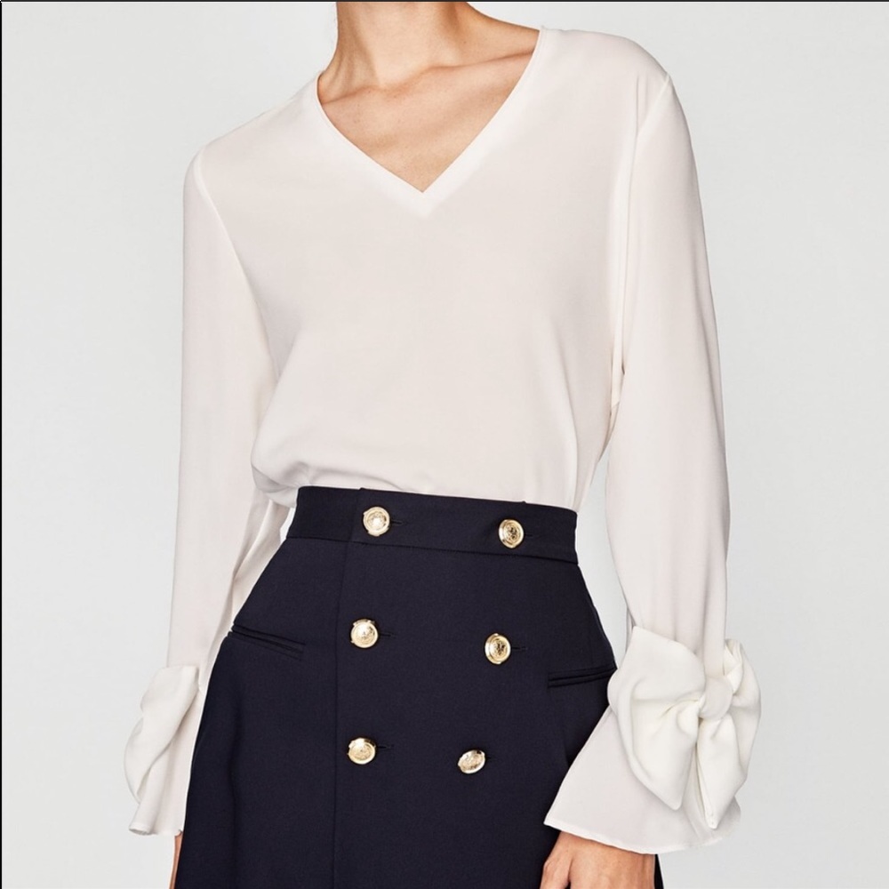Zara White Bow Sleeve Top